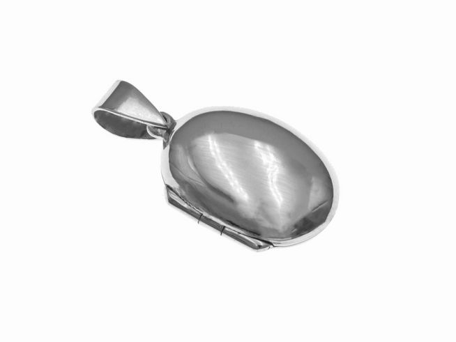 Medaillon Oval - Silber - gewölbt, mit glatter Oberfläche und glänzendem Finish, Hersteller: Juwelier Harnisch, ideal für persönliche Gravuren oder als elegantes Schmuckstück.
