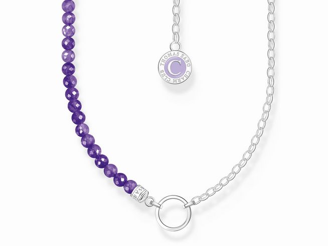 Violette Glieder Beads Kette von Thomas Sabo mit silbernem Anhänger und einem eleganten Design, verstellbar von 32 bis 37 cm, ideal für stilvolle Outfits.