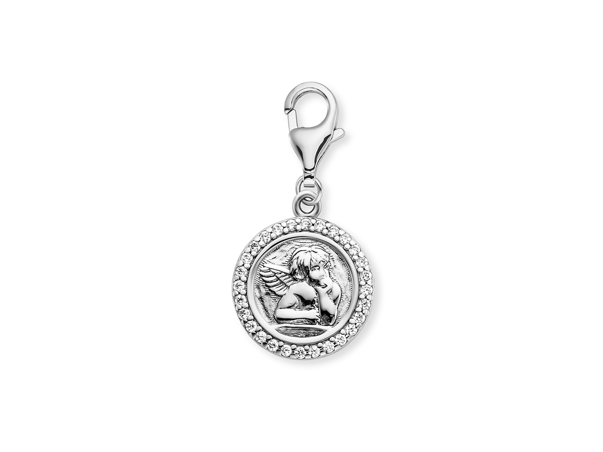 Engelsrufer ERC-ANGELI-ZI Angeli Charm mit Zirkonia - Silber rhod. Engelsrufer ERC-ANGELI-ZI Angeli Charm aus rhodiniertem Silber mit Zirkonia, zeigt eine filigrane Engel-Darstellung umgeben von funkelndem Zirkonia-Kreis in eleganter Optik.