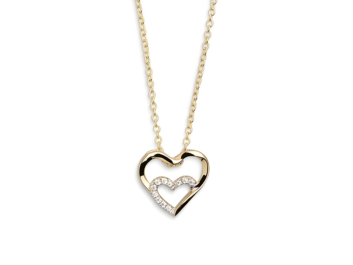 Xenox Sterling Silber Kette XS2794G in Gelbgold Vergoldung mit Ankerkette und herzförmigem Anhänger, der mit funkelnden Steinchen verziert ist. Länge 40-45 cm, ideal für eine liebevolle Botschaft.
