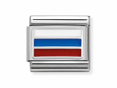 Flagge von Russland als Composable Classic von Nomination, gestaltet mit den Farben Weiß, Blau und Rot in horizontalen Streifen, eingefasst in ein silberfarbenes Gehäuse.