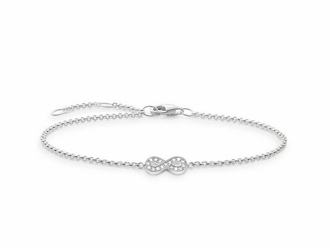 Armband von Thomas Sabo aus Silber, 19,5 cm lang, verziert mit weißen Diamanten in Form eines Unendlichkeitssymbols, elegantes Design perfekt für besonderen Anlass.