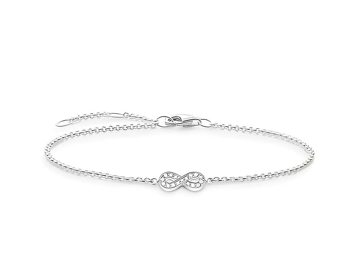 Armband von Thomas Sabo aus Silber, 19,5 cm lang, verziert mit weißen Diamanten in Form eines Unendlichkeitssymbols, elegantes Design perfekt für besonderen Anlass.