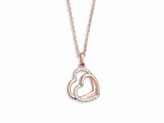 Xenox Sterling Silber Kette XS3423R mit 40-45 cm Länge, Ankerkette in Roségold Vergoldung, verziert mit doppelten Herzen, ideal als Geschenk für Liebende.