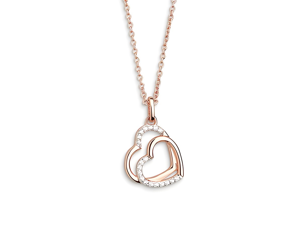 Xenox Sterling Silber Kette XS3423R mit 40-45 cm Länge, Ankerkette in Roségold Vergoldung, verziert mit doppelten Herzen, ideal als Geschenk für Liebende.
