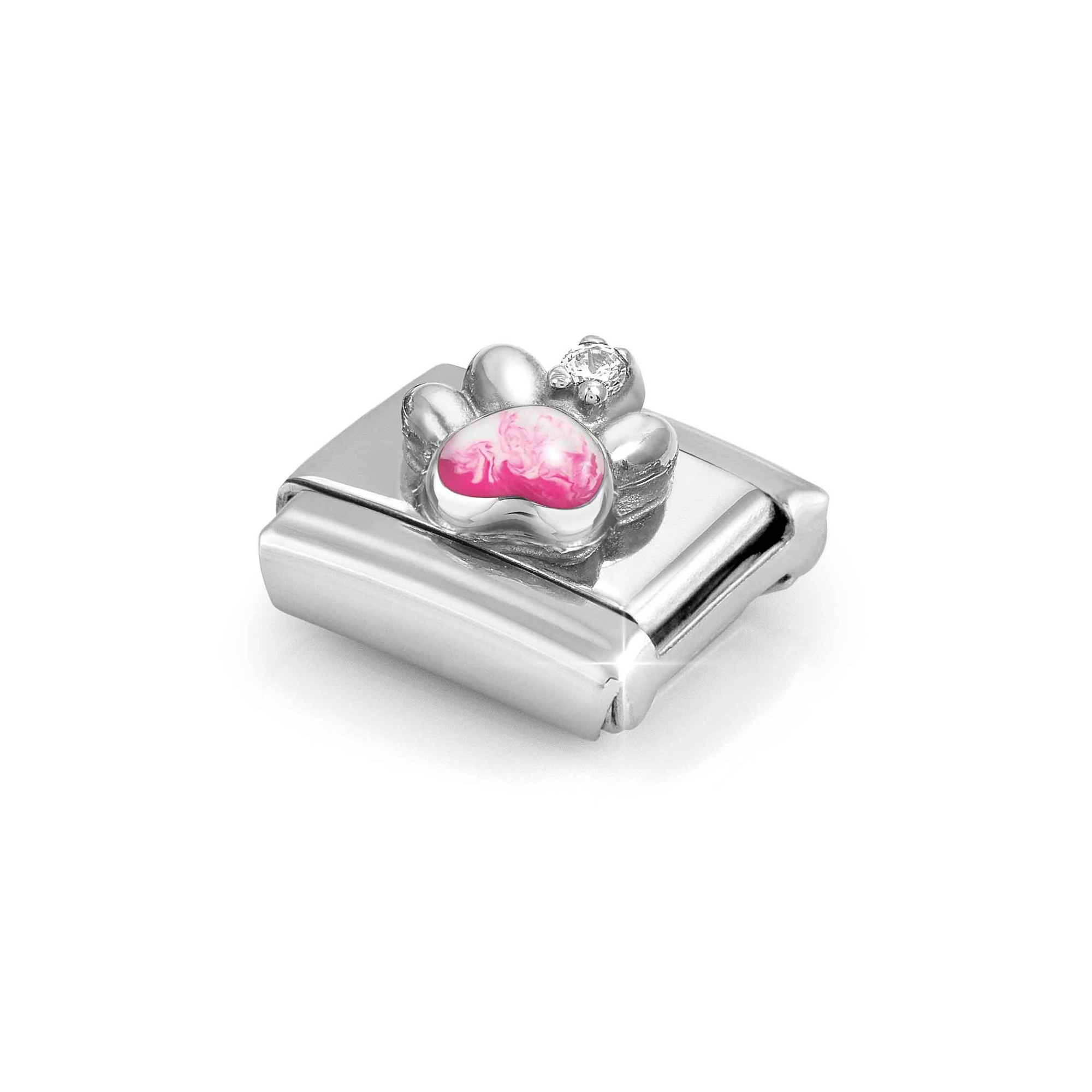 Nomination Composable Classic Charm Pfote rosa-weiß - Edelstahl, Sterling Silber, Emaille, Zirkonia – Ansicht 4
