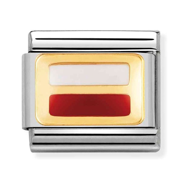 Nomination Composable Classic Charm Flagge Polen - Edelstahl, Gold 750 Gelbgold, Emaille