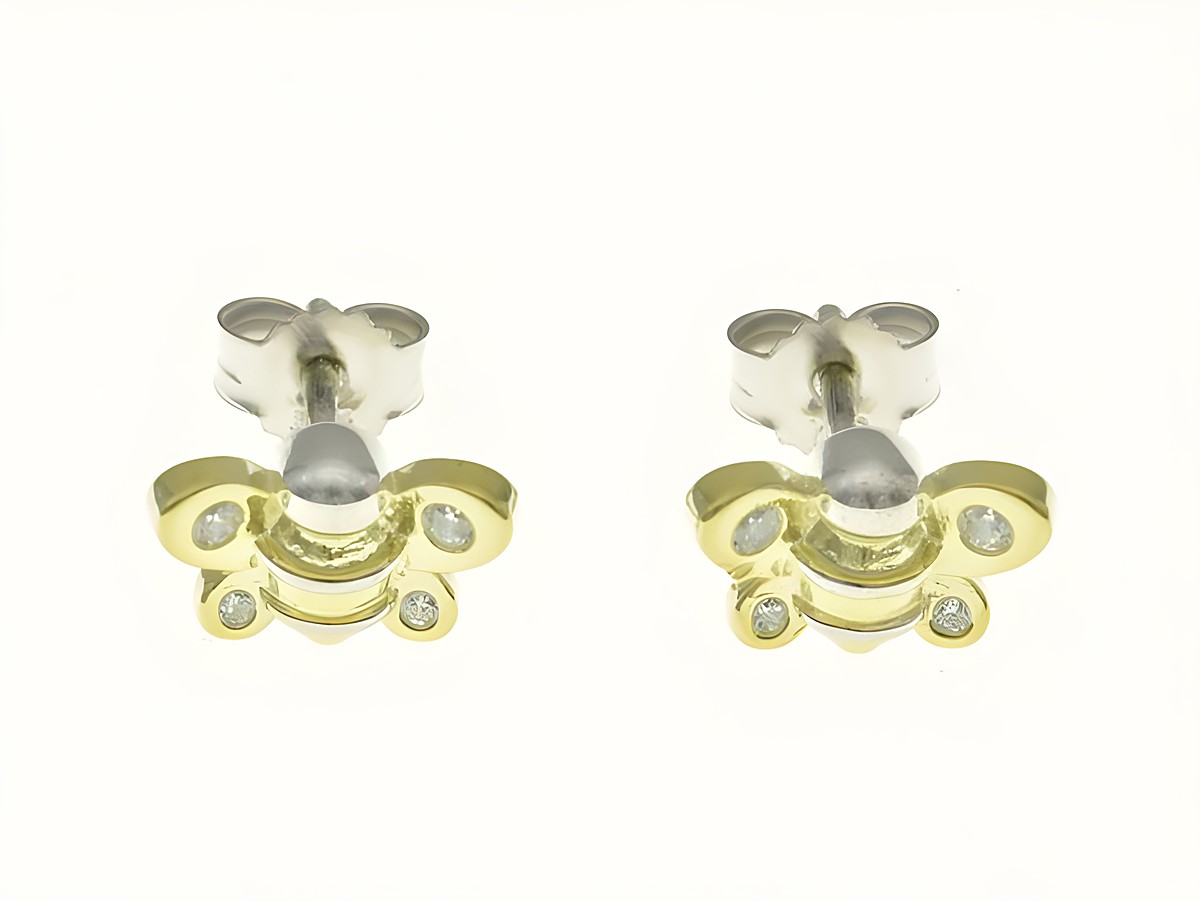 Bienen Ohrstecker aus rhodiniertem Sterling Silber, bicolor vergoldet, mit Zirkonia für Kinder, hergestellt von Juwelier Harnisch. Ideal als süßes Schmuckstück für kleine Mädchen.