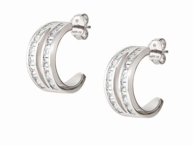 Elegante Creolen aus rhodiniertem Silber mit funkelndem weißen Zirkonia. Die Ohrringe haben ein geschwungenes Design und eine Größe von 1,2 cm. Hersteller: Nomination, CARISMATICA.