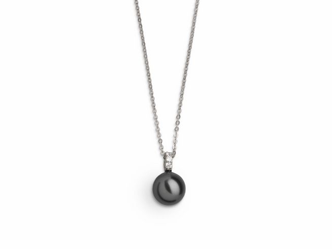 Xenox Sterling Silber Kette XS5198 mit Ankerdesign und einem eleganten schwarzen Perlenanhänger, Länge 40-45 cm, ideal für stilvolle Anlässe und als zeitloses Accessoire.