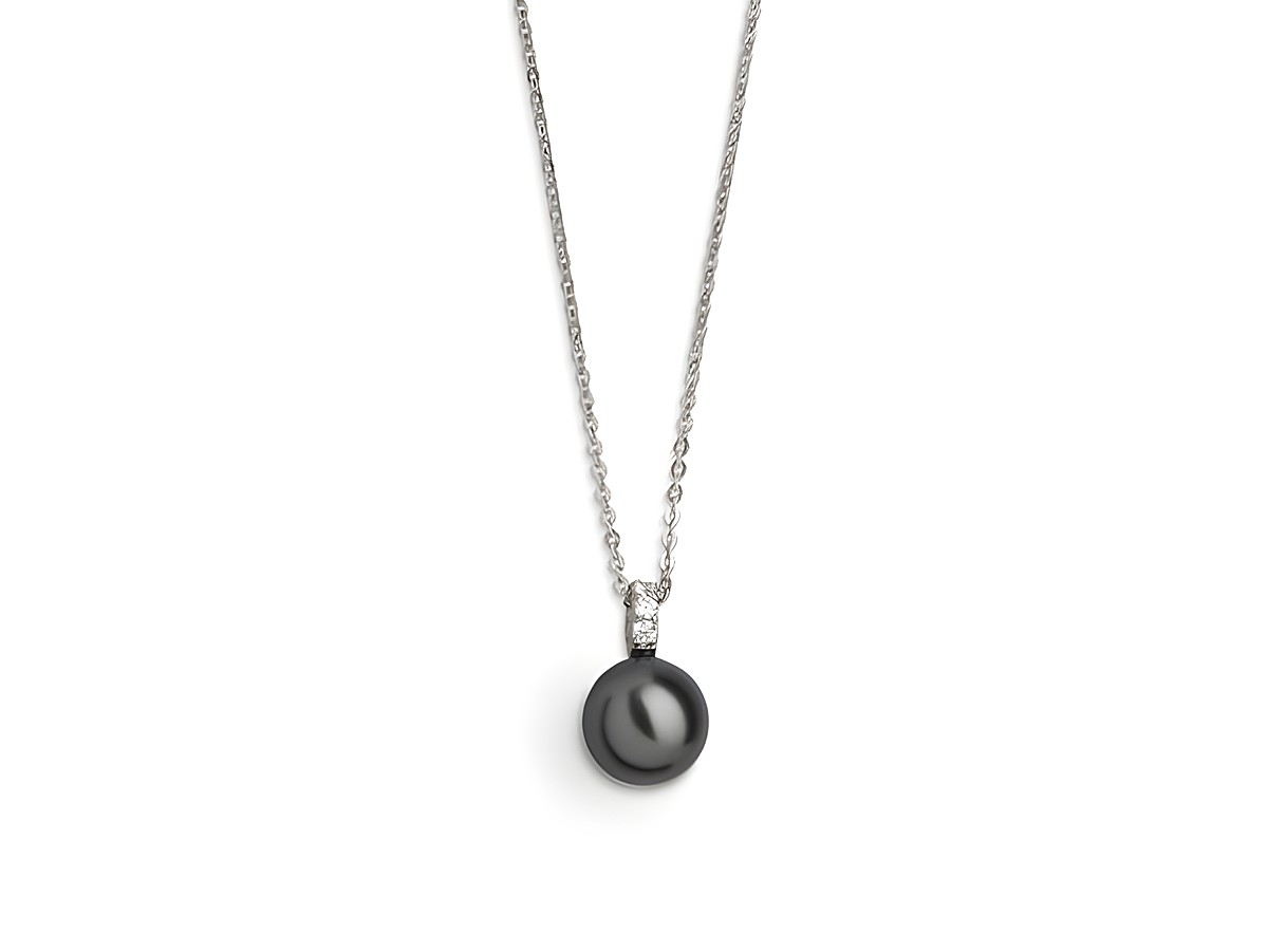 Xenox Sterling Silber Kette XS5198 mit Ankerdesign und einem eleganten schwarzen Perlenanhänger, Länge 40-45 cm, ideal für stilvolle Anlässe und als zeitloses Accessoire.