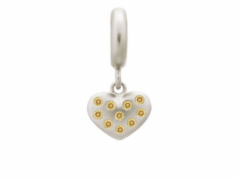 Silber Anhänger von Endless 43600-5 in Herzform, verziert mit goldenen Zirkoniasteinen, ideal als Charms für Armbänder oder Ketten, zeitloses Design für jeden Anlass.