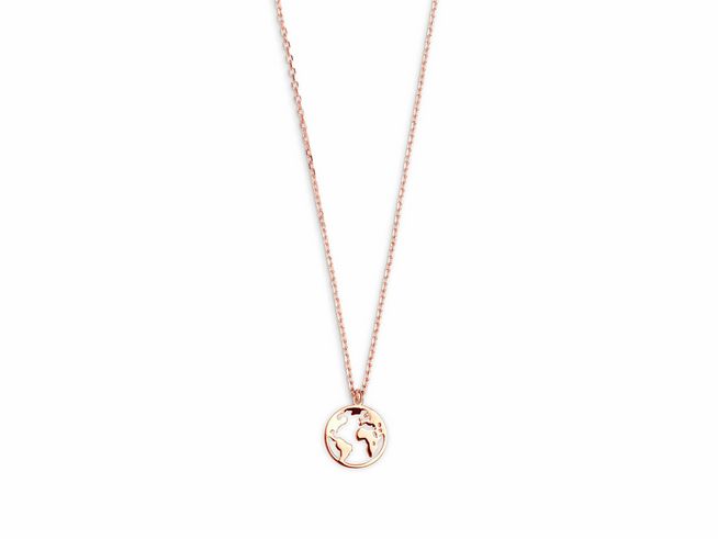 Xenox Sterling Silber Kette XS3160R in Roségold vergoldet mit Ankerkette und Weltkugel-Anhänger, Länge 40-45 cm, ideal für Abenteurer und Reisende.