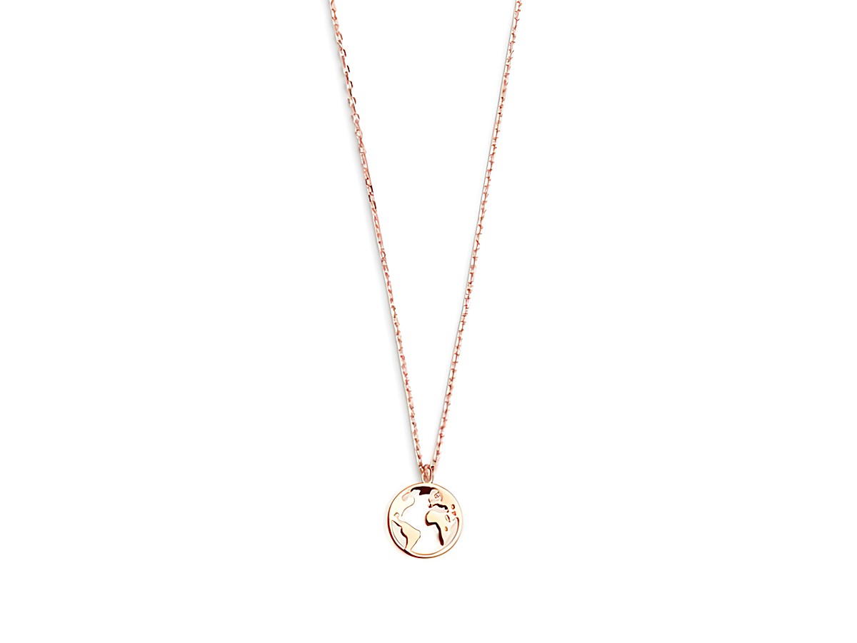 Xenox Sterling Silber Kette XS3160R in Roségold vergoldet mit Ankerkette und Weltkugel-Anhänger, Länge 40-45 cm, ideal für Abenteurer und Reisende.