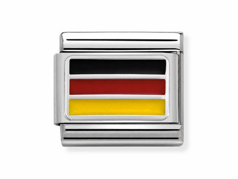 composable classic anhänger mit der flagge von deutschland in den farben schwarz, rot und gold auf einem silbernen grund, hergestellt von nomimation, ideal für einen individuellen charm.