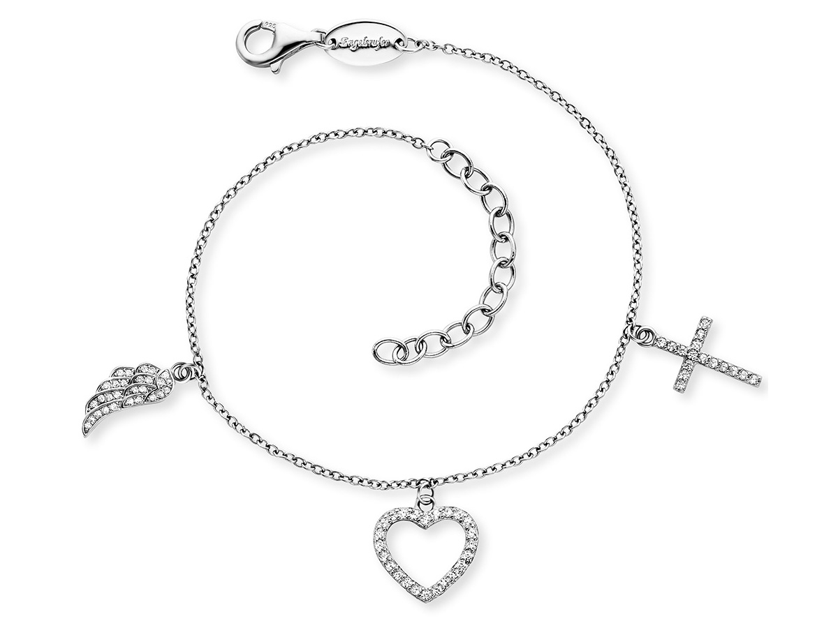 Engelsrufer ERB-FLH-ZI Glaube, Liebe & Hoffnung Armband mit Zirkonia - Silber rhod. 17 cm Silbernes Armband von Engelsrufer mit Anhängern in Form eines Herzens, eines Kreuzes und einer Engelsflügel, besetzt mit Zirkonia, Länge 17 cm, rhodiniert.