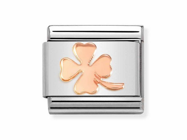 Edelstahlarmband mit Roségold Glücksklee-Element, klassisches Design, Hersteller Nomination, ideal für stylische Akzente und persönliche Glücksbringer.