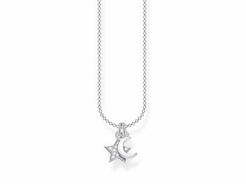 Edelsteinkette von Thomas Sabo Charming Collection mit Anhänger in Form eines Sterns und eines Monds aus Silber, verstellbar in den Längen 38 bis 45 cm.