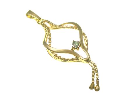 45063-0 Designer Gold Anhänger mit Smaragd von Juwelier Harnisch, wunderschön verarbeitet, elegant in geschwungener Form mit einem funkelnden Smaragd in der Mitte.