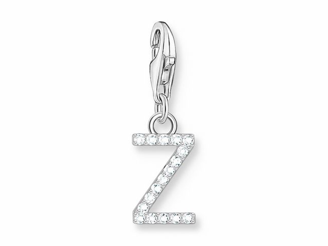 Funkelnder Charm-Anhänger in Silber mit dem Buchstaben Z, verziert mit weißen Zirkonia-Steinen, ideal für eine persönliche Note an Armbändern oder Halsketten.