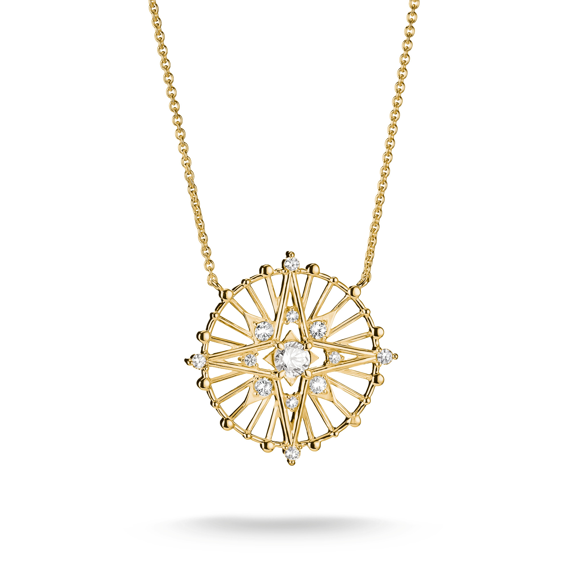 Die Thomas Sabo Midnight Sky Kette aus 18k Gelbgold Vergoldung präsentiert einen filigranen Anhänger mit Zirkonia-Steinen und einem funkelnden Mittelpunkt, ideal für besondere Anlässe.