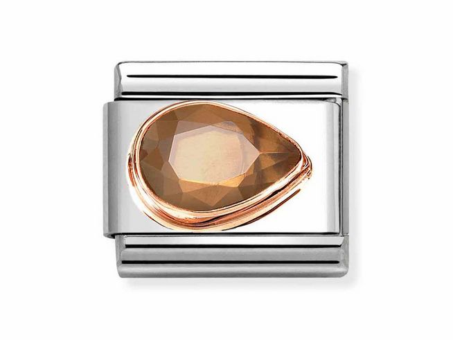 Zirkonia Tropfen in Roségoldfassung auf Edelstahluntergrund, elegant und modern, passend für das Schmucksystem von Nomination 430606 12 Classic Smokey.