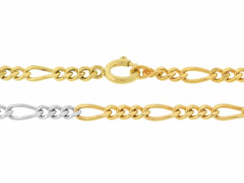 Figarokette 333 Gold tricolor mit einer Länge von 50 cm und einer Gliedergröße von 4 x 1,5 mm, ausgestattet mit einem Federring, hergestellt von Juwelier Harnisch.