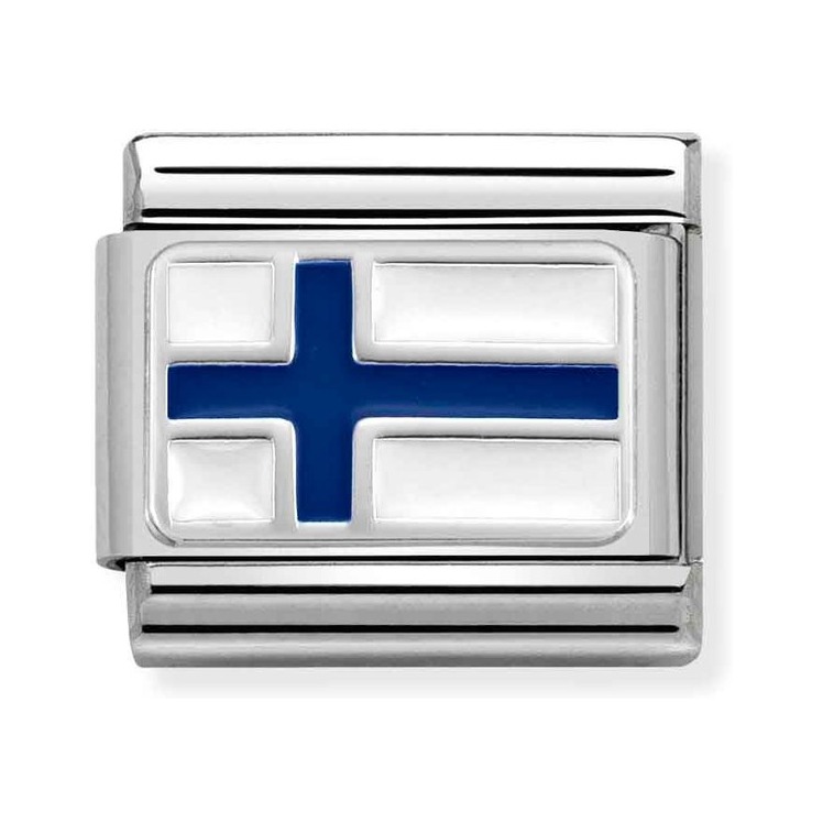 Nomination Composable Classic Charm Flagge Finnland - Edelstahl, Sterling Silber, Emaille