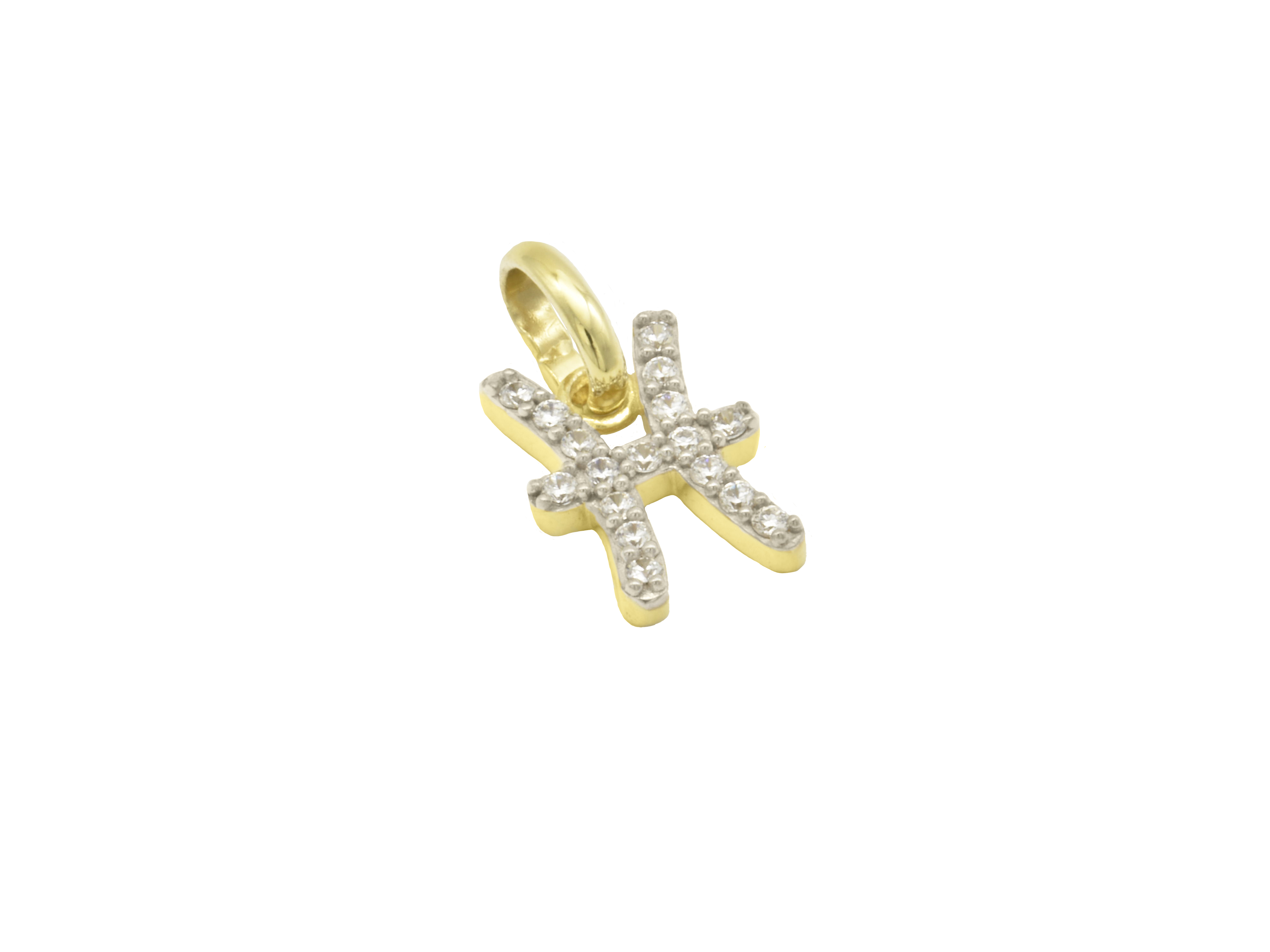 Anhänger mit dem Sternzeichen Fische aus Sterling Silber 925, vergoldet in poliertem Gelbgold, verziert mit Zirkonia, hergestellt von Juwelier Harnisch, in Form eines Davidsterns.
