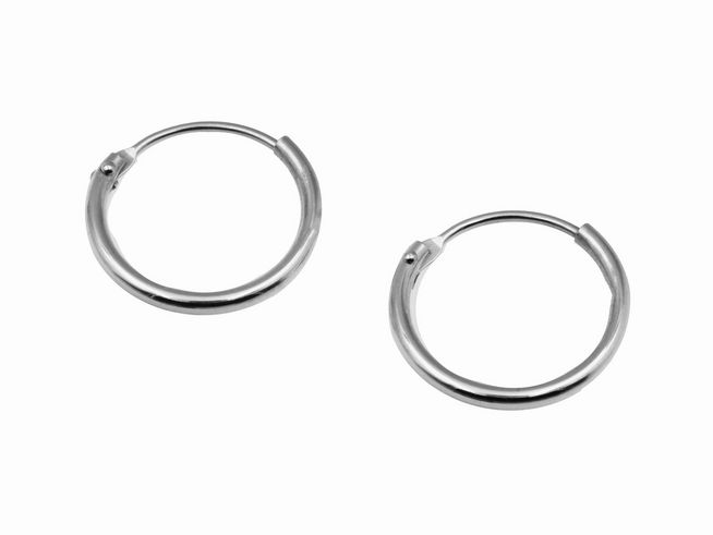 Creolen in 1,2 cm Stärke aus rhodiniertem Sterling Silber, Hersteller Juwelier Harnisch, durchmesser bis 15 mm, elegantes und zeitloses Design für jeden Anlass.