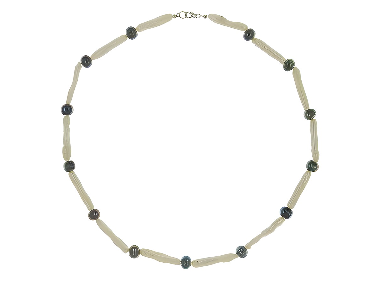 Perlenkette aus Süßwasser-Zuchtperlen in Weiß und Violett mit einer Länge von 52 cm, kombiniert mit Silber-Elementen, Hersteller Juwelier Harnisch, bunt. – Ansicht 3