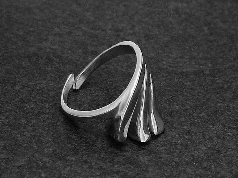 Silberring rho reizvoll, etwas verstellbar, Hersteller Juwelier Harnisch, ohne Stein, rhodiniert, zeigt ein modernes und elegantes Design mit geschwungenen Linien und glänzender Oberfläche.