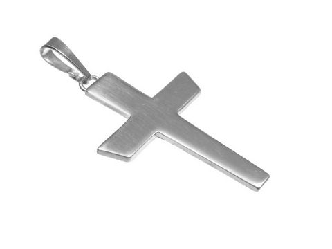 Poliertes großes Kreuz aus Silber, Anhänger 36 x 23 mm, Hersteller Juwelier Harnisch, schlichtes Design ohne Verzierungen. Ideal als zeitloses Schmuckstück für jeden Anlass.