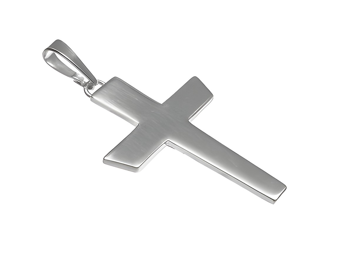 Poliertes großes Kreuz aus Silber, Anhänger 36 x 23 mm, Hersteller Juwelier Harnisch, schlichtes Design ohne Verzierungen. Ideal als zeitloses Schmuckstück für jeden Anlass.