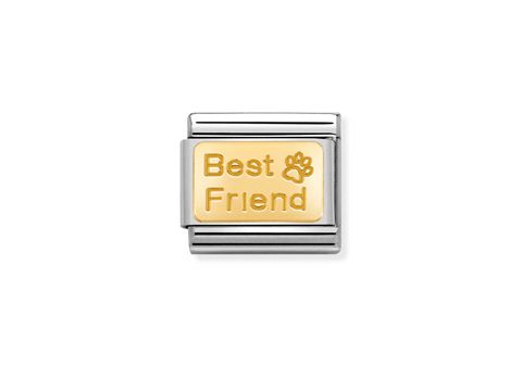 Nomination Classic Gold 030121 50 Best friend mit Fußabdruck aus Gold und Edelstahl, ideal für Freundschaftsbänder und personalisierte Schmuckstücke.