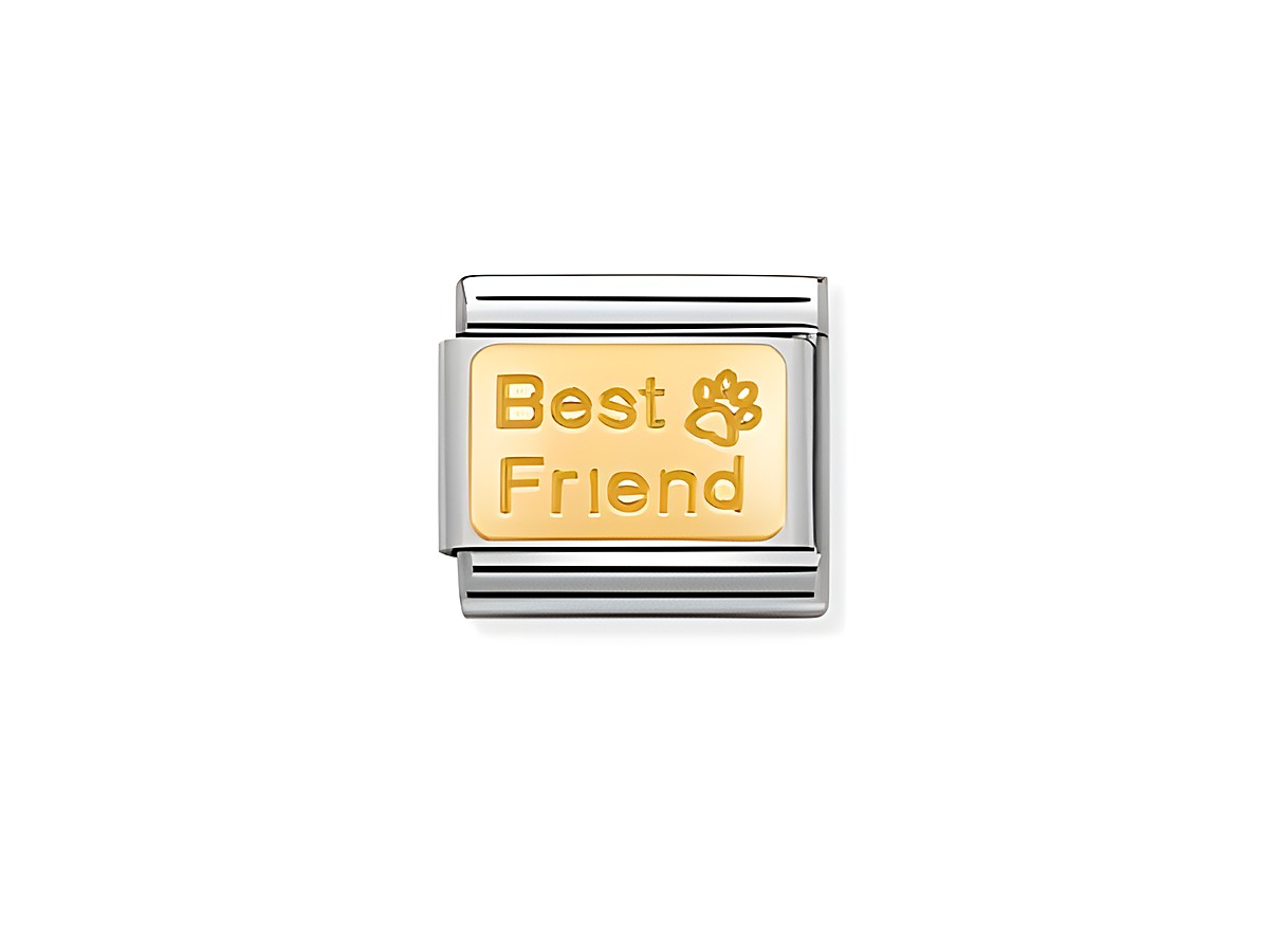 Nomination Classic Gold 030121 50 Best friend mit Fußabdruck aus Gold und Edelstahl, ideal für Freundschaftsbänder und personalisierte Schmuckstücke.