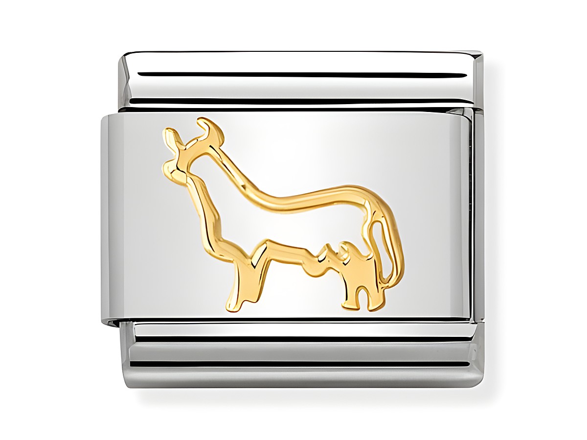 Der kleine Stier aus Gold ist in aufwendigem Design auf einem silbernen Modul dargestellt. Die stilisierte Darstellung des Tieres verleiht dem Schmuckstück einen edlen und modernen Touch.