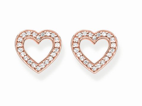 Ohrstecker aus Silber rosé in Herzform mit weißen Zirkonia von Thomas Sabo H1945-416-14, elegantes und romantisches Design, ideal für besondere Anlässe oder den Alltag.
