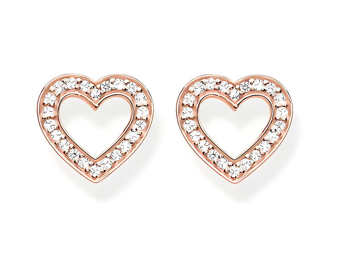 Ohrstecker aus Silber rosé in Herzform mit weißen Zirkonia von Thomas Sabo H1945-416-14, elegantes und romantisches Design, ideal für besondere Anlässe oder den Alltag.