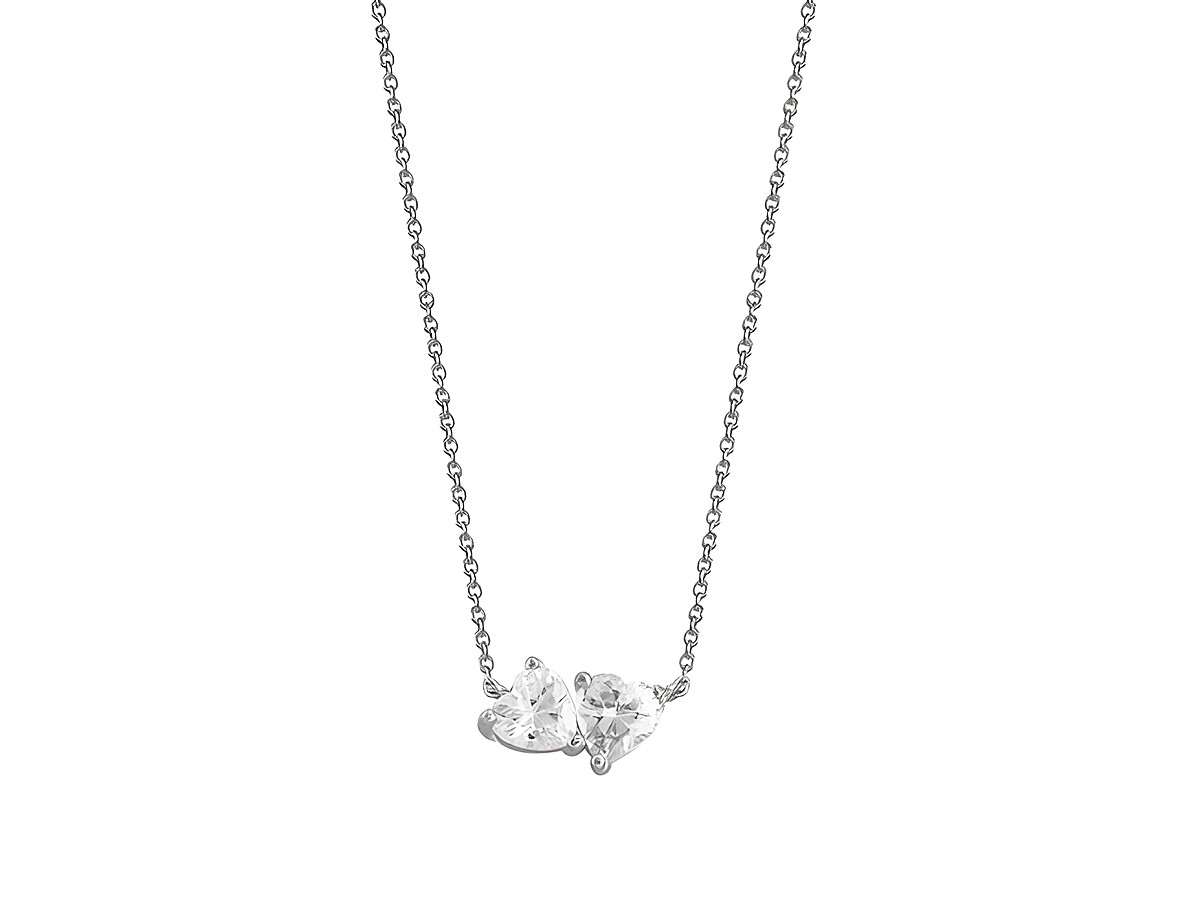 Sterling Silber Kette XS3600 von Xenox mit einer Länge von 40 bis 45 cm, zarte Karreekette mit zwei Herz-Anhängern, geeignet für Romantik-Liebhaber.