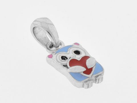 301957-0 Silber Anhänger - Eule mit Herz - rhodiniert - Lack bunt - allerliebst, Hersteller: Juwelier Harnisch, für Kinder, ideal als Schmuckstück für kleine Mädchen.