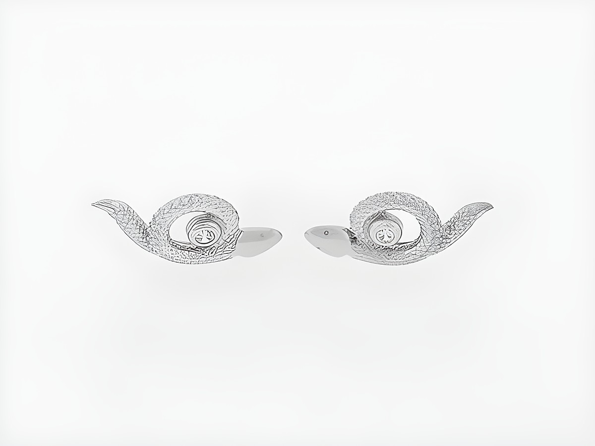 Ohrringe Silber rhod. in Schlangenform mit mystischem Design, Stecker und Zirkonia, Hersteller: Juwelier Harnisch. Elegante Schmuckstücke für besondere Anlässe.