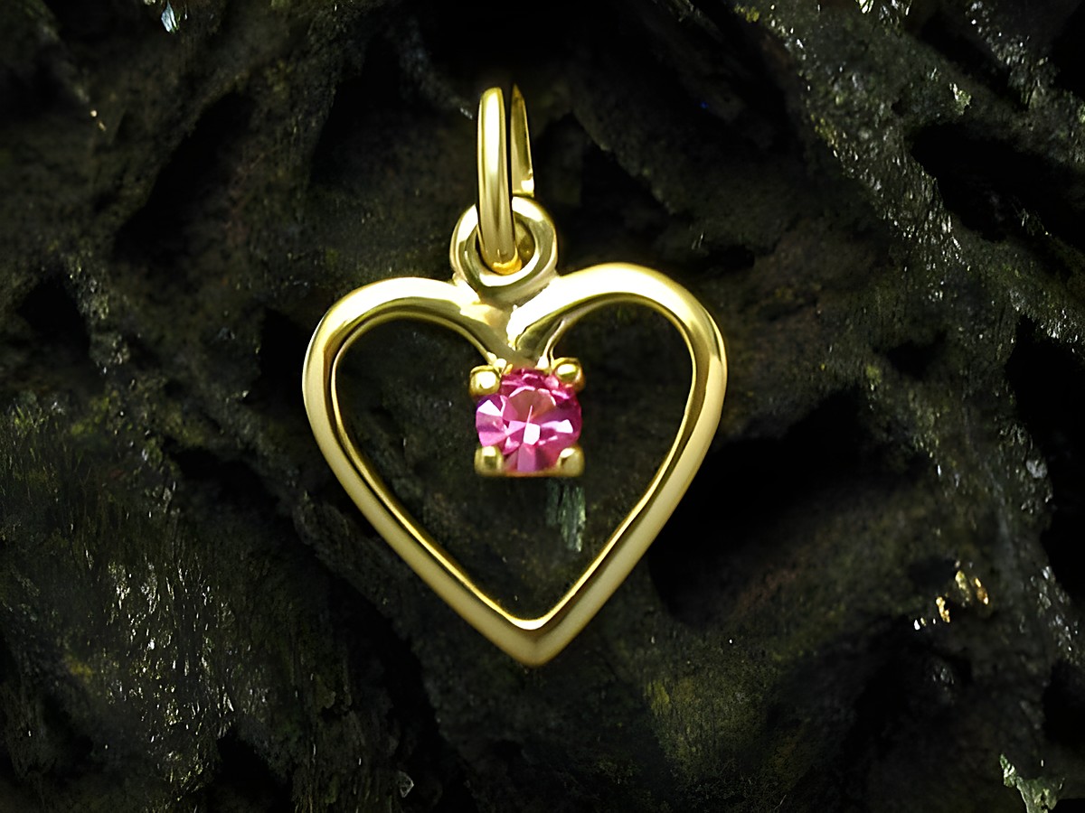 Herzanänger aus Gold mit rosa Zirkonia, Hersteller Juwelier Harnisch, kunstvoll gestaltet und ideal für persönlichen Schmuck. Perfekte Ergänzung für jede Sammlung.