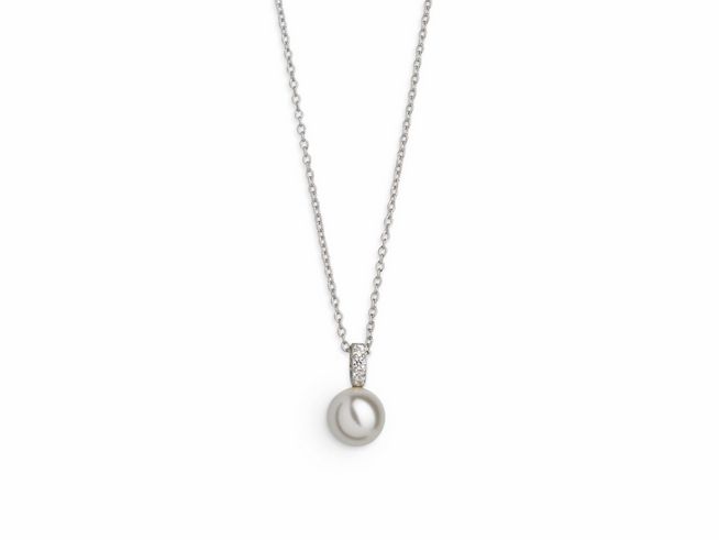 Xenox Sterling Silber Kette XS5194 mit einer Länge von 40-45 cm, Ankerkette mit einem schlichten Perlenanhänger und funkelndem Detail, elegant und zeitlos.