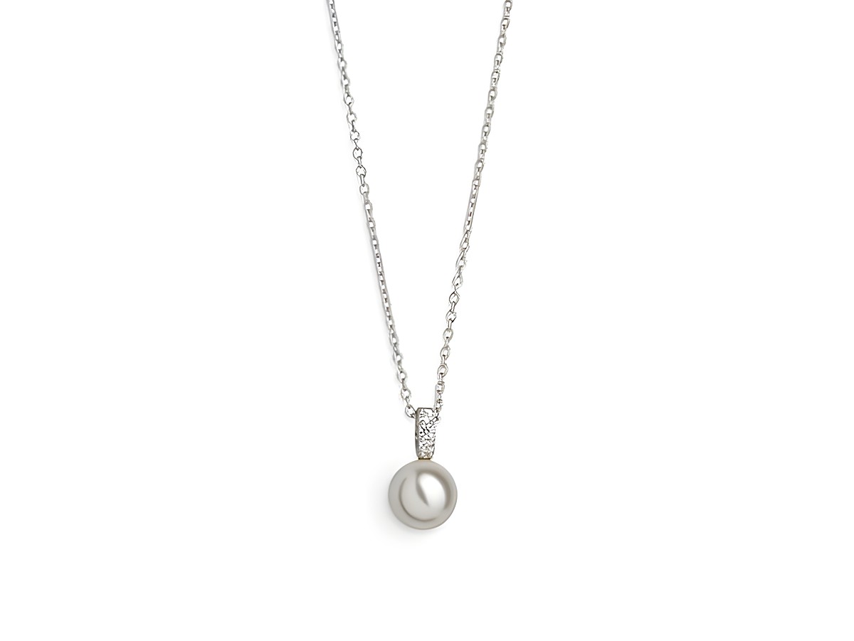 Xenox Sterling Silber Kette XS5194 mit einer Länge von 40-45 cm, Ankerkette mit einem schlichten Perlenanhänger und funkelndem Detail, elegant und zeitlos.