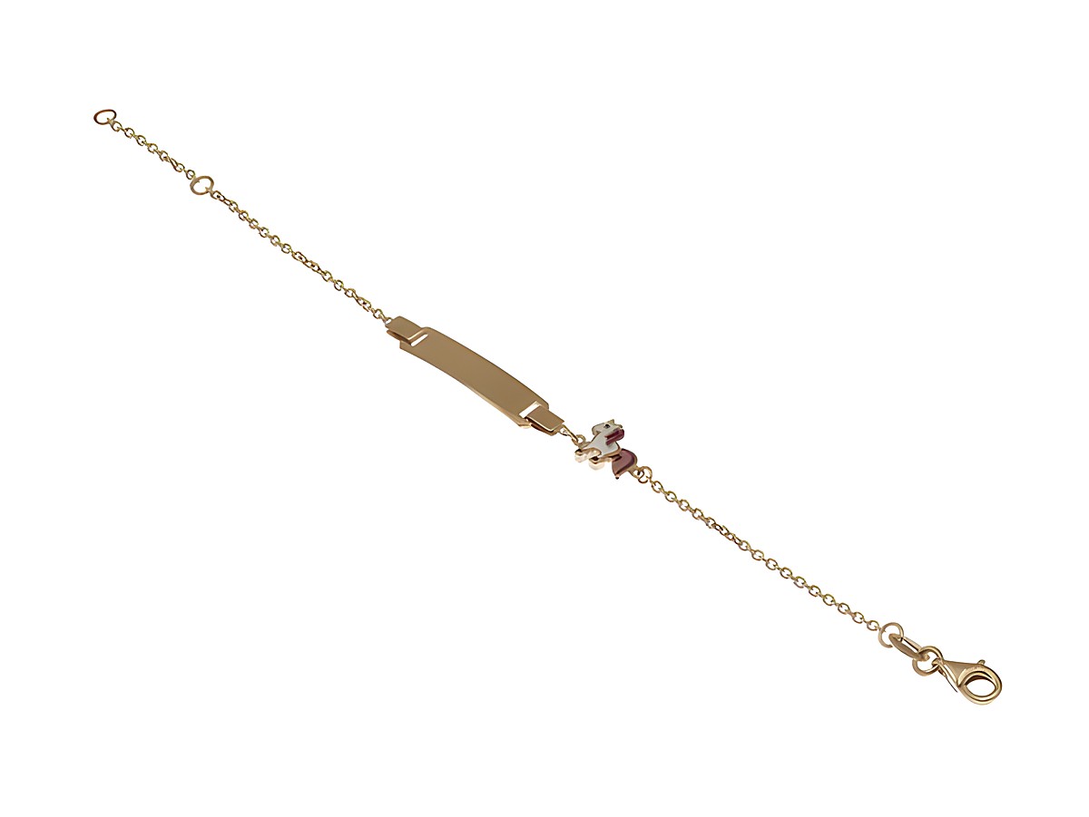Gravurarmband Ident Einhorn gravierbar aus rosé vergoldetem Sterling Silber, ideal für Kinder, mit längenverstellbarem Kettenteil und liebevollem Einhorn-Anhänger.