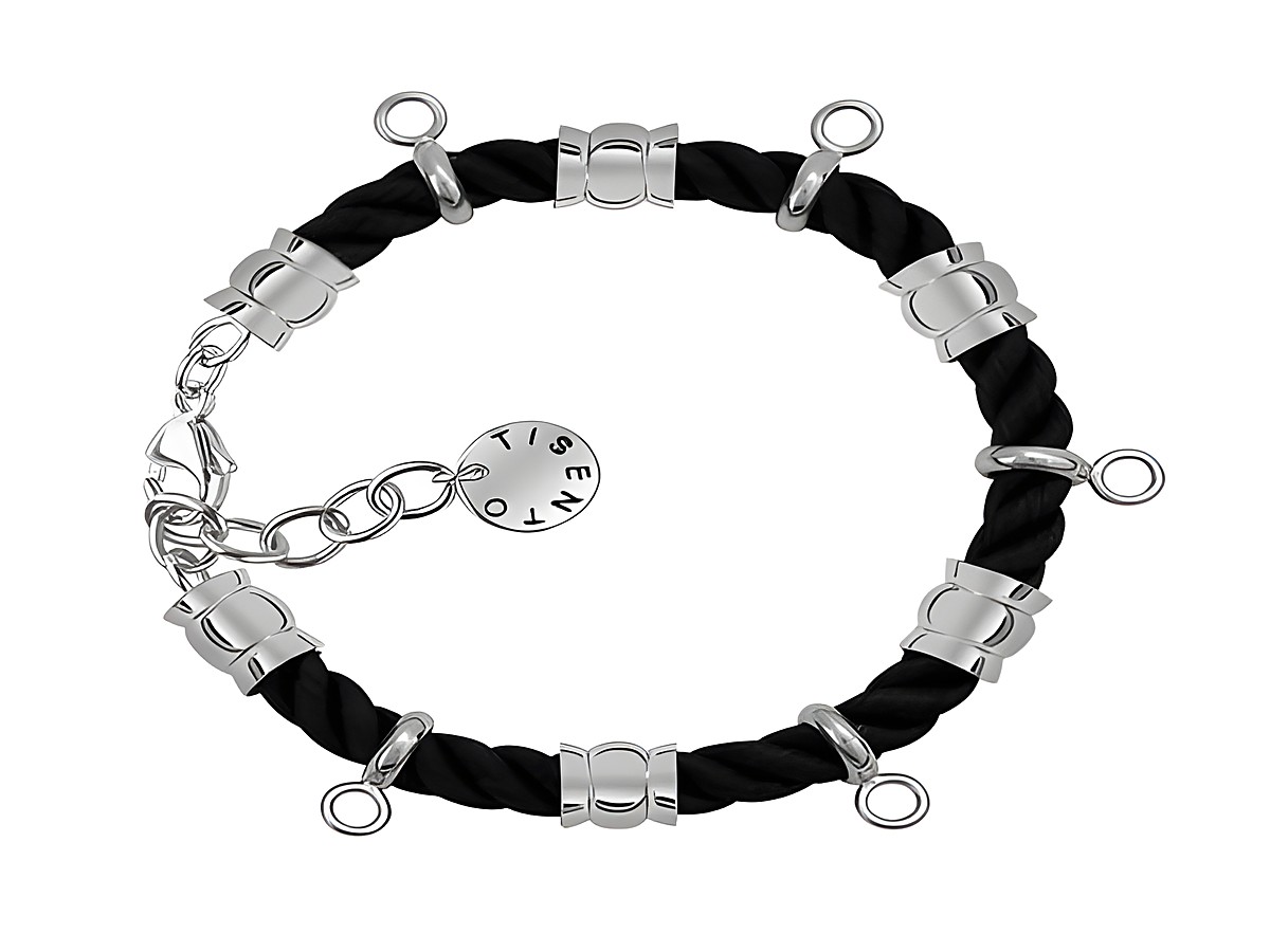 Ti Sento Charms Armband aus schwarzer Kordel mit silbernen Elementen, verstellbar von 18 bis 21 cm, elegant und modern, perfekt für individuelle Gestaltung mit Charms.