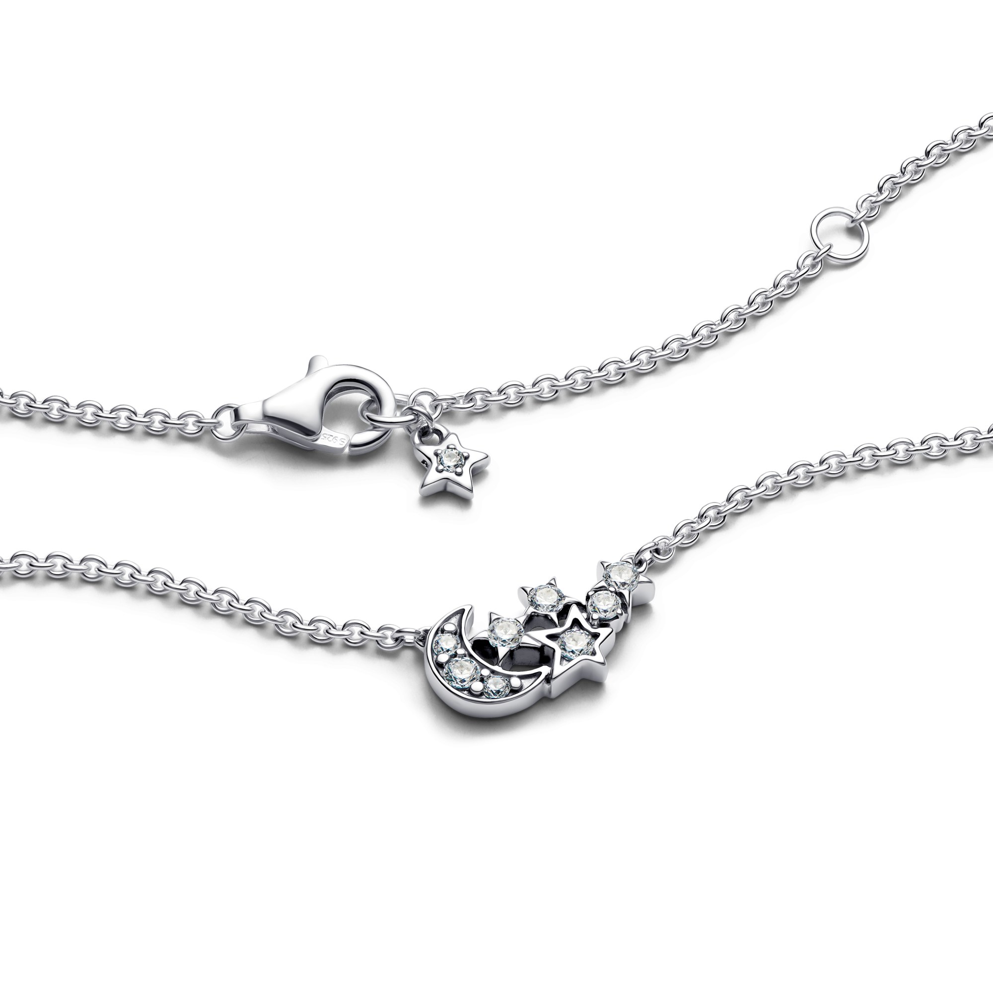 Pandora Funkelnde Mond & Stern Collier-Halskette - Sterling Silber - Zirkonia - 45 cm – Ansicht 4