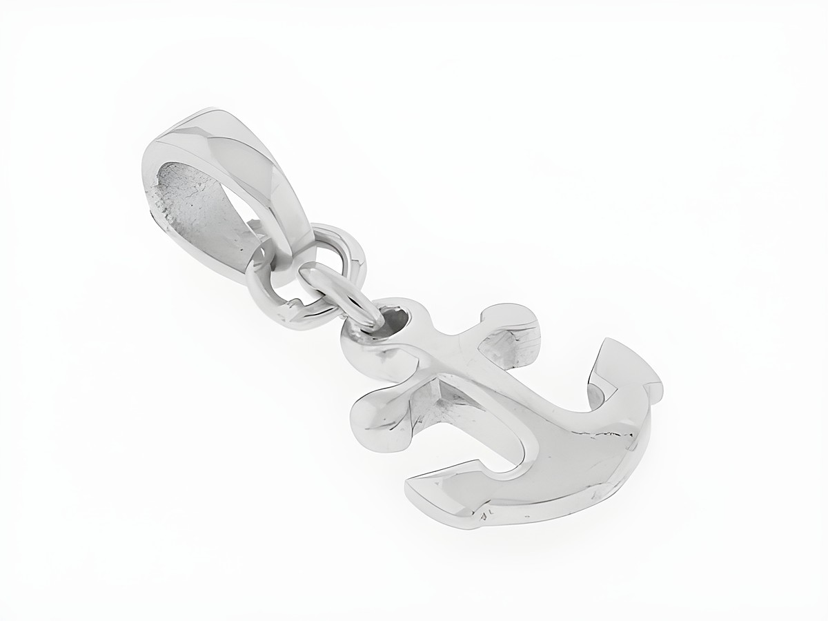 Silber Anhänger in Ankerform, rhodiniert, maritimes Design, hergestellt vom Juwelier Harnisch, ideal für Seefahrt und maritime Enthusiasten.