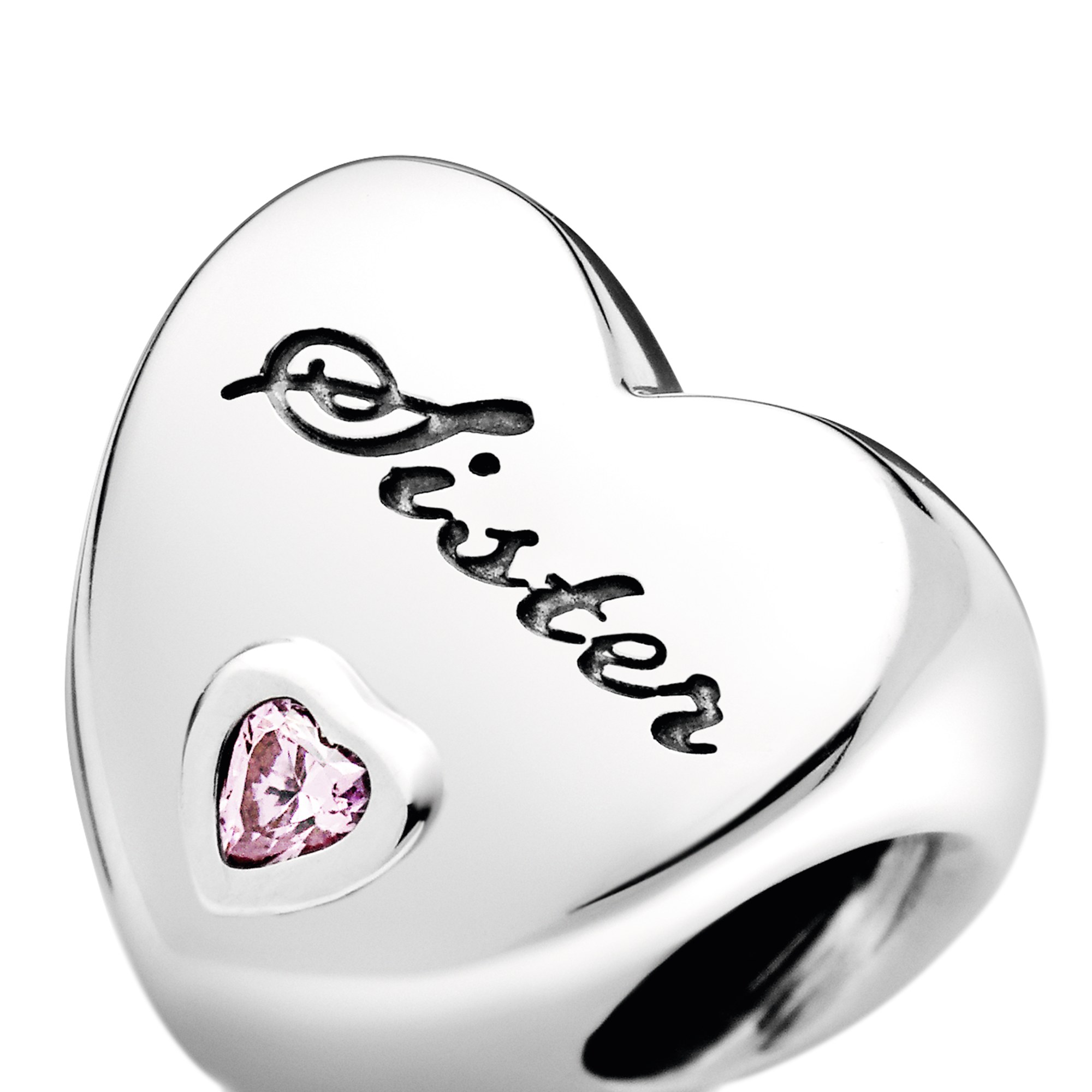 PANDORA Sister-Herz - Silber Charm - Zirkonia rosa – Ansicht 4